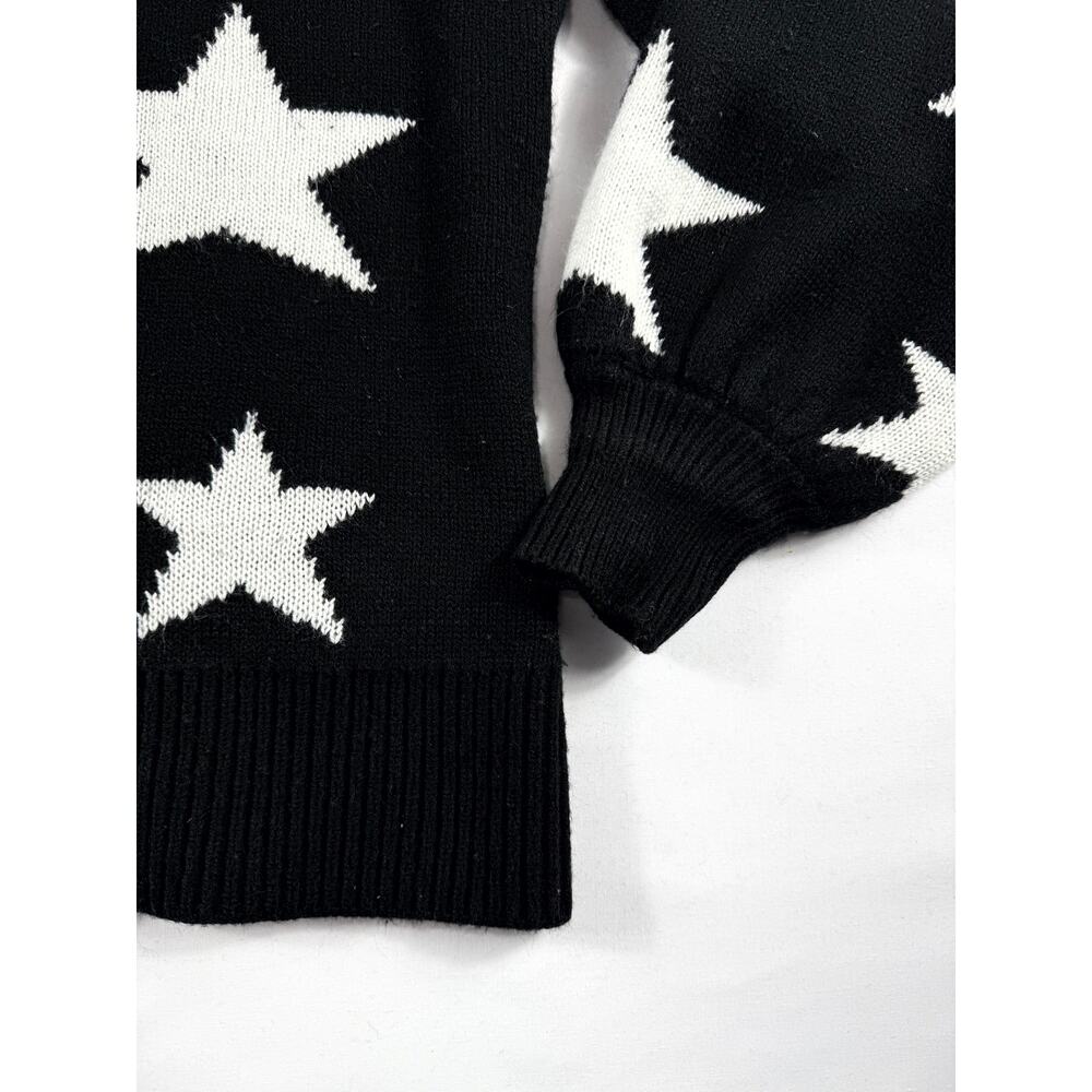 Zenana women XL Black sweater with white Star Oversize turtleneck Bishop-Sleeve - Picture 4 of 7